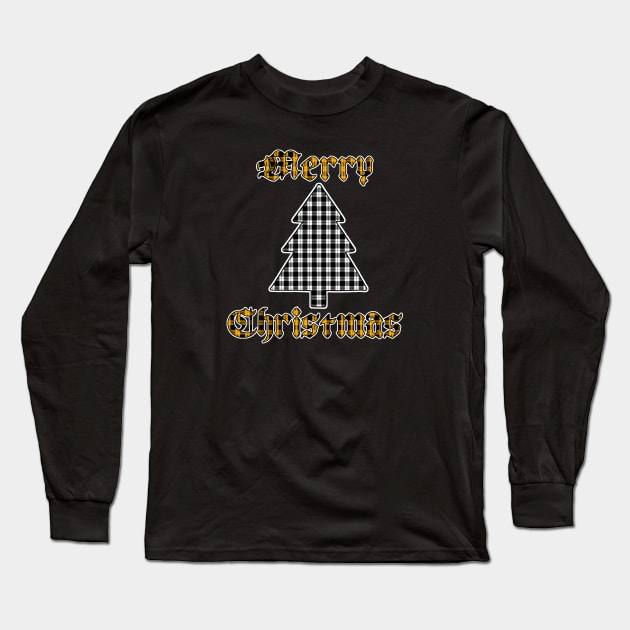 White & Gold Merry Christmas Plaid (Dark Colored Shirts) Long Sleeve T-Shirt by Aeriskate